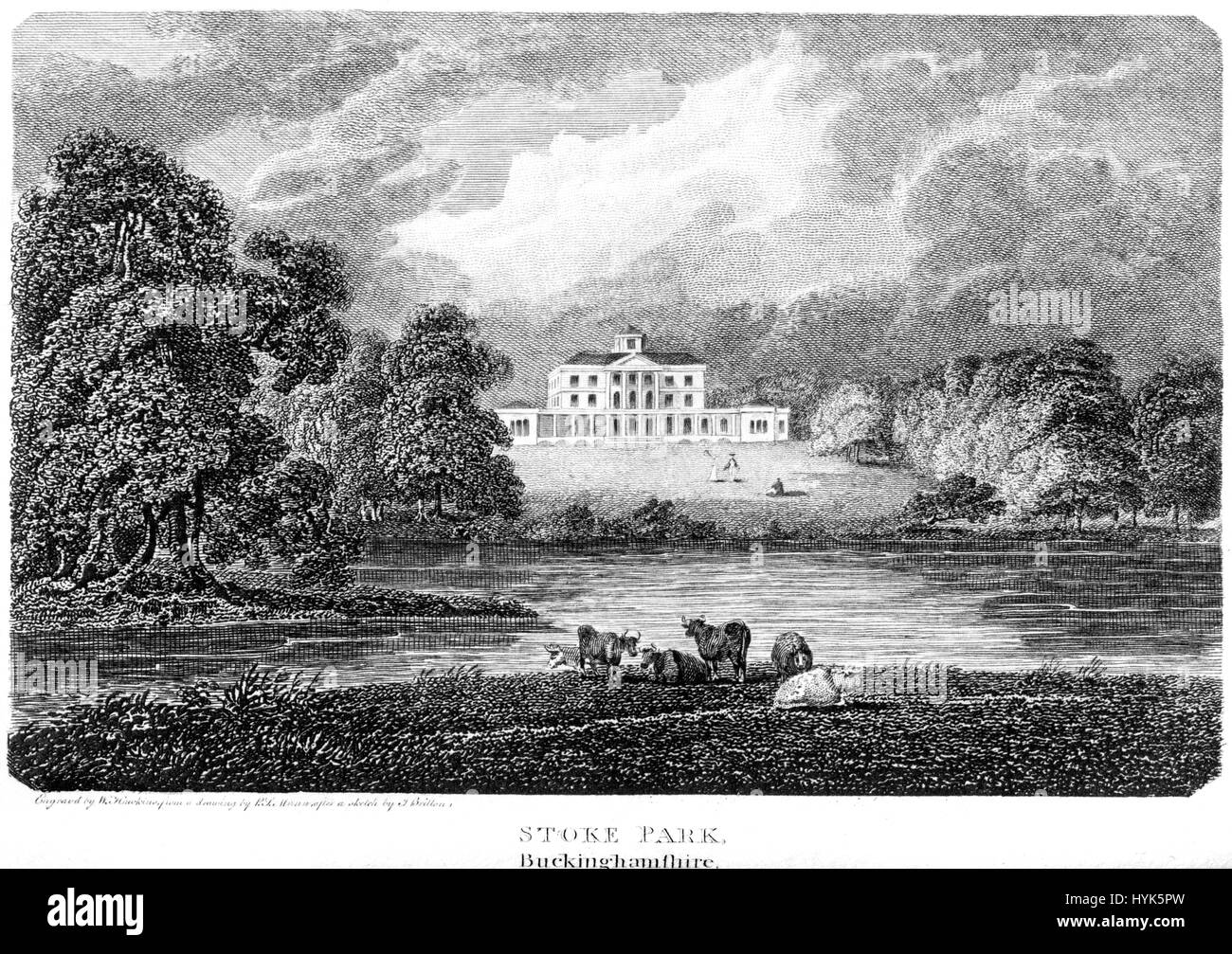 Una incisione di Stoke Park, Buckinghamshire scansionati ad alta risoluzione da un libro stampato in 1812. Ritiene copyright free. Foto Stock