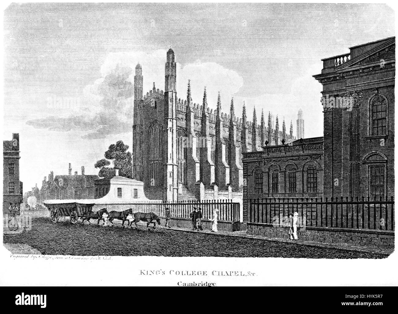 Una incisione di Kings College Chapel, Cambridge scansionati ad alta risoluzione da un libro stampato in 1812. Ritiene copyright free. Foto Stock