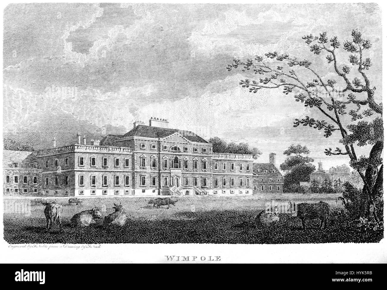 Una incisione di Wimpole Hall, Cambridgeshire scansionati ad alta risoluzione da un libro stampato in 1812. Ritiene copyright free. Foto Stock