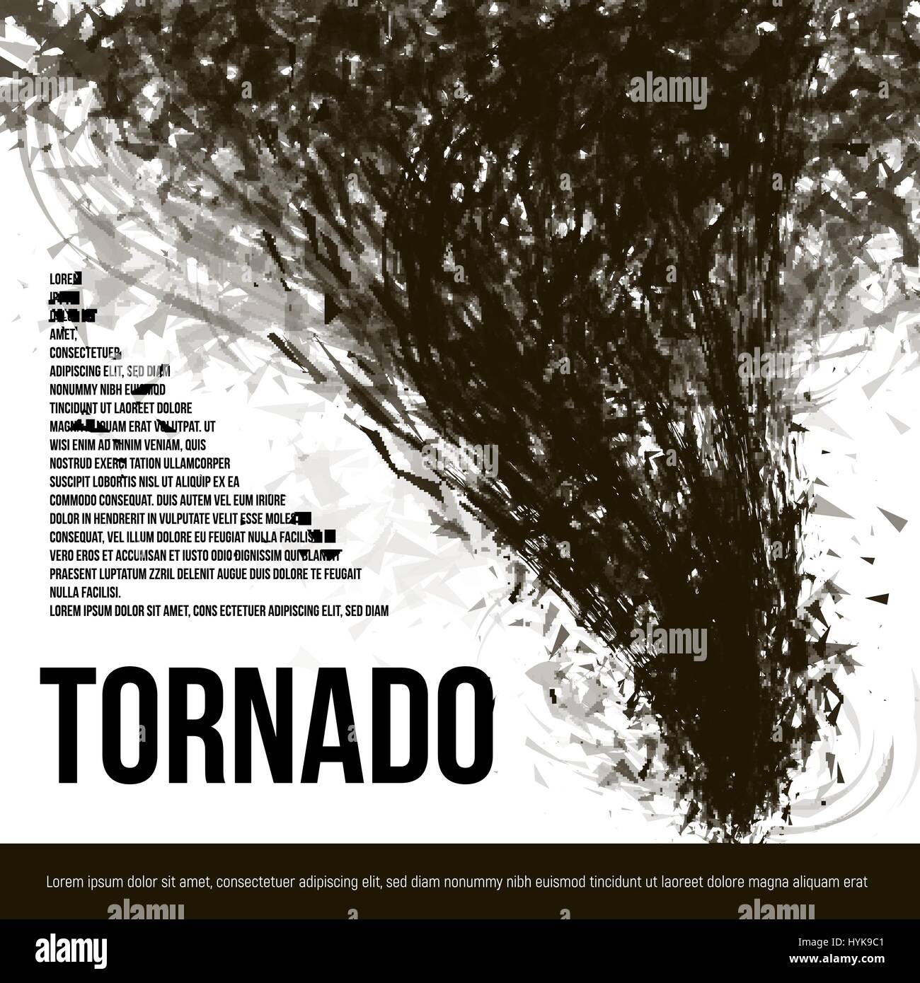 Isolato astratto colore nero tornado di polvere in bassa poli stile su sfondo bianco banner, garbage uragano illustrazione vettoriale Illustrazione Vettoriale