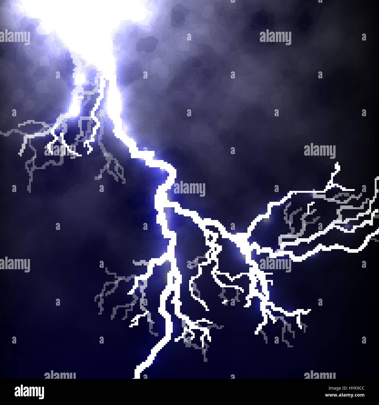 Isolate il fulmine realistico nel cielo blu scuro,l'elemento tunderstorm illustrazione vettoriale Illustrazione Vettoriale