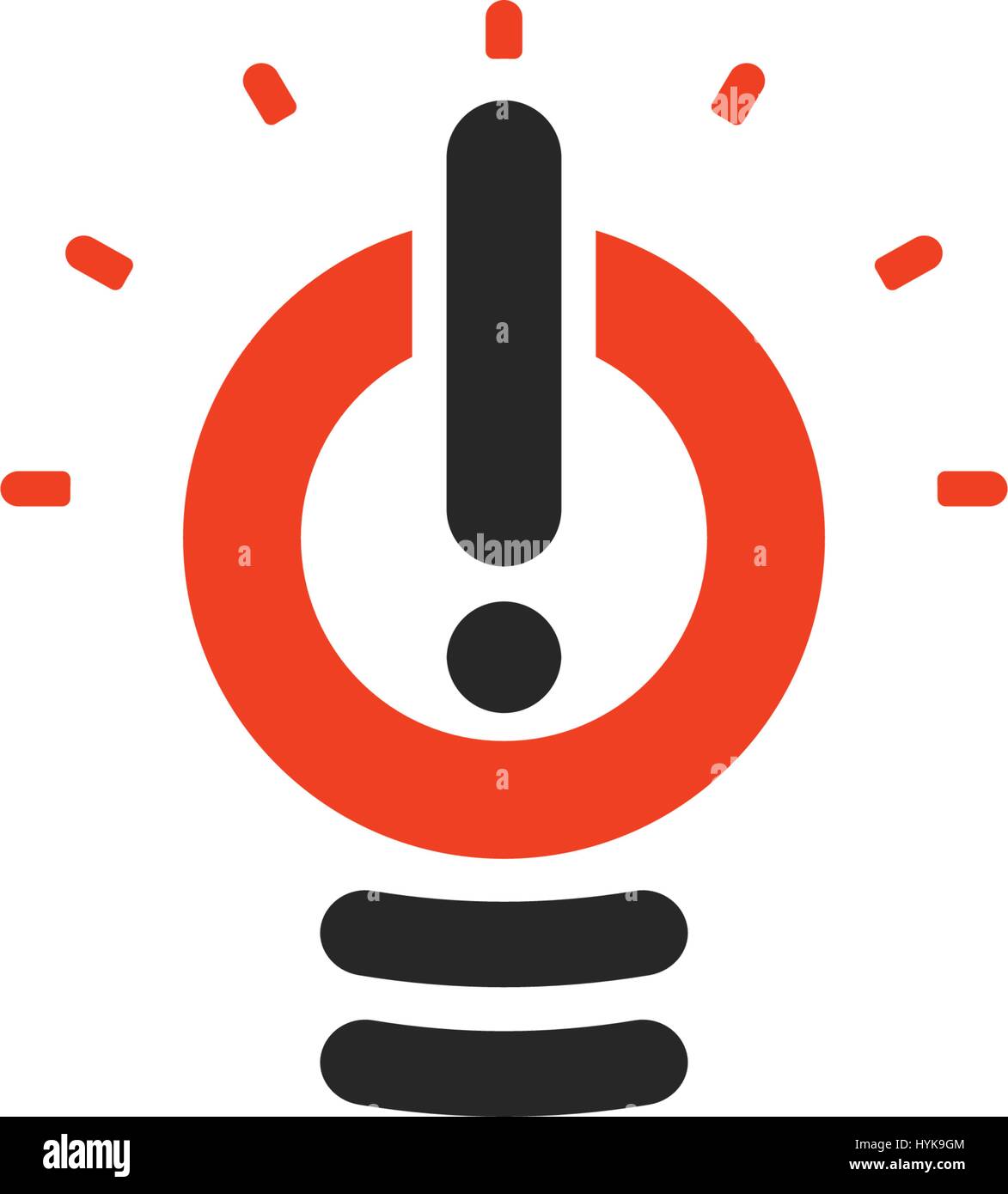 Isolato astratto colore rosso lampadina logotipo, illuminazione logo su sfondo bianco, punto esclamativo illustrazione vettoriale Illustrazione Vettoriale
