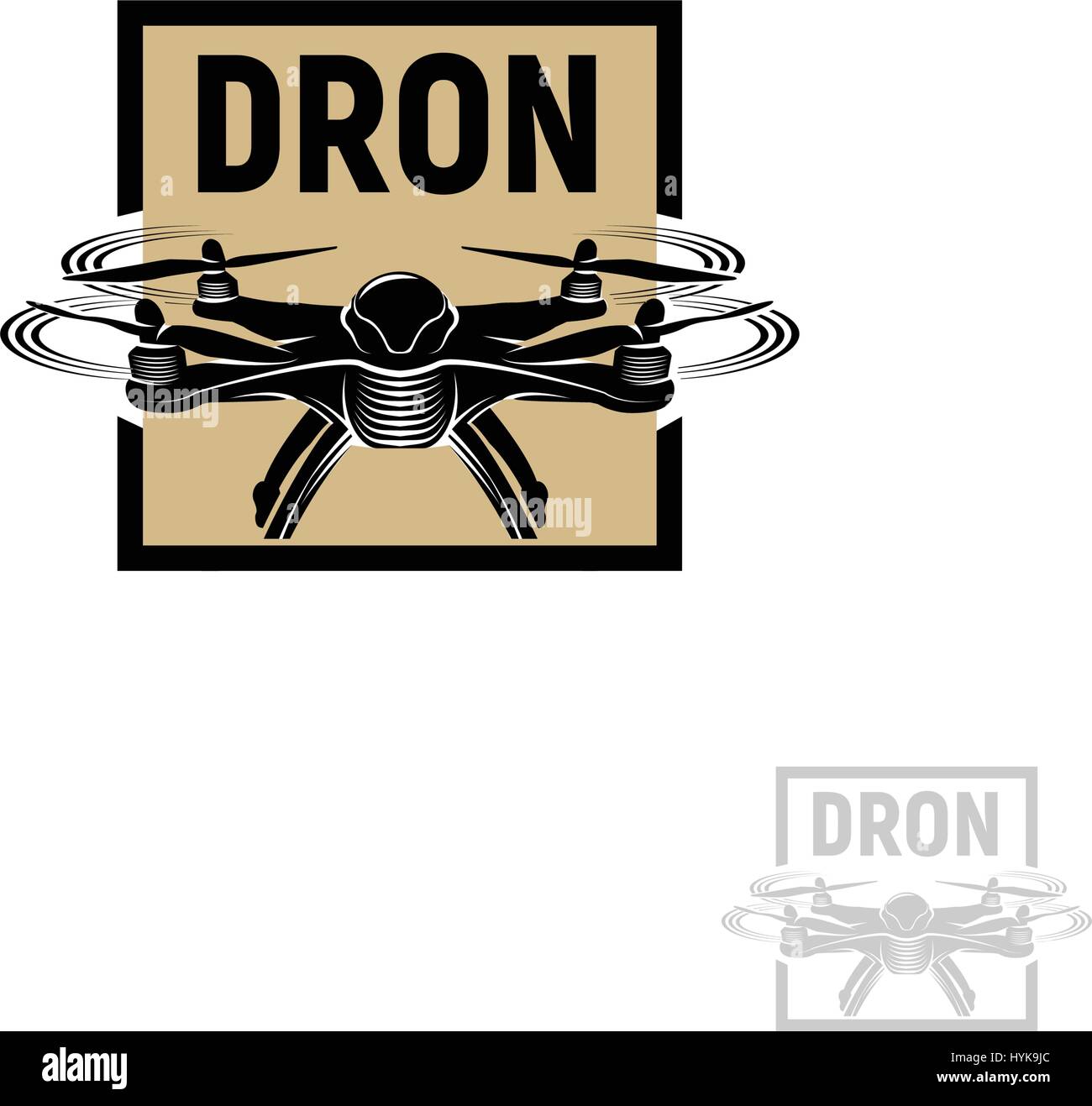 Isolato di forma quadra di colore marrone quadrocopter logo su sfondo bianco, drone logotipo, rc drone illustrazione vettoriale Illustrazione Vettoriale