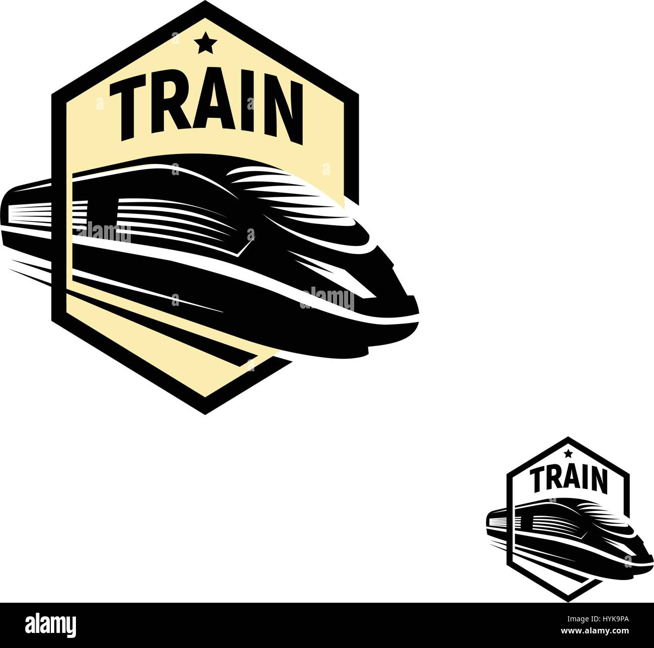 Abstract isolato di colore nero in treno in piazza logo su sfondo bianco, monocromatico moderno trasporto ferroviario logotipo, railroad elemento in stile di incisione illustrazione vettoriale Illustrazione Vettoriale