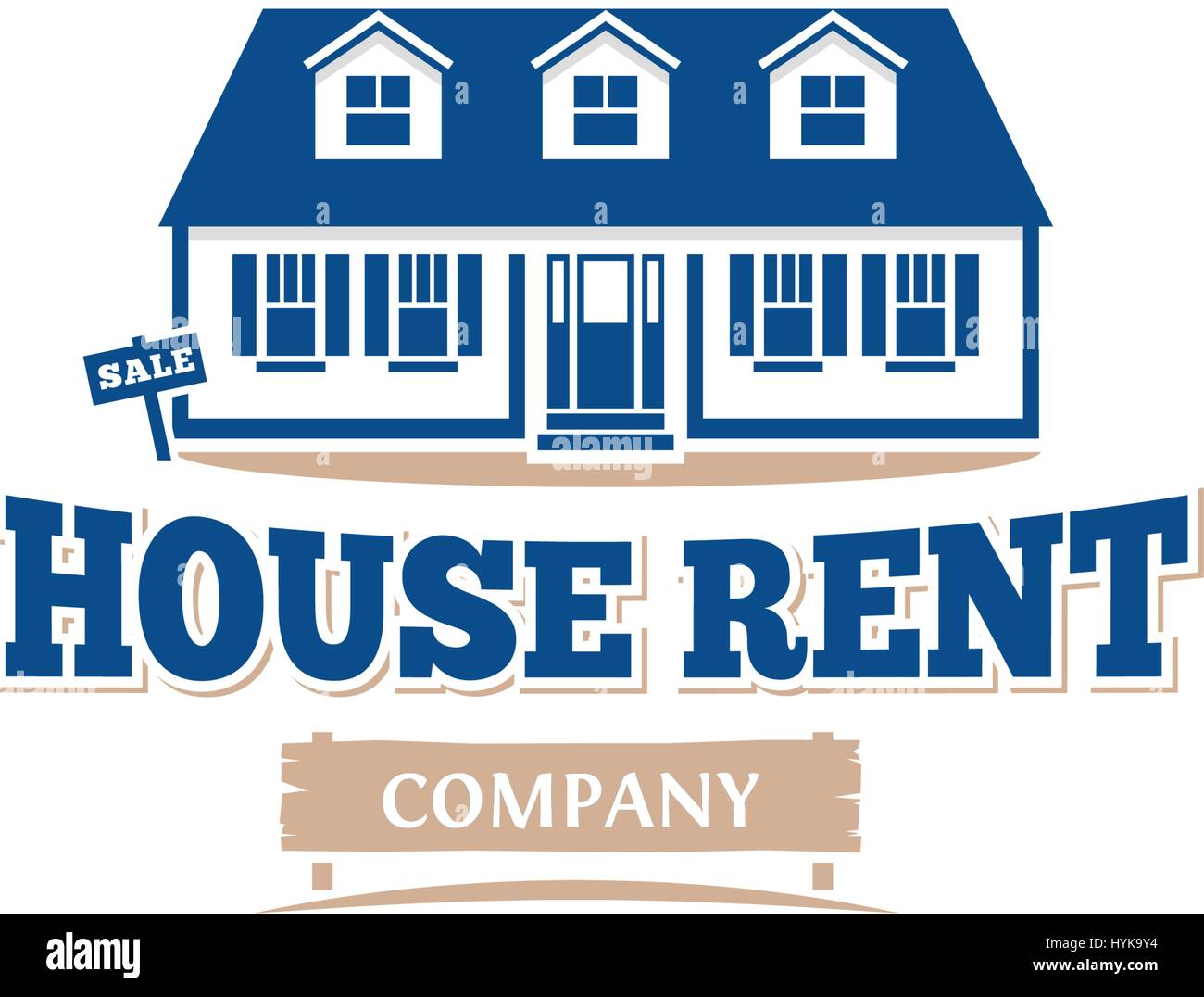Isolato di colore blu casa architettonica icona per affari immobiliari foglietto emblema su sfondo bianco illustrazione vettoriale Illustrazione Vettoriale