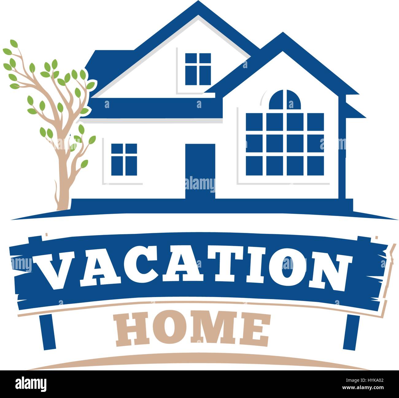Isolato di colore blu casa architettonica icona per affari immobiliari foglietto emblema su sfondo bianco illustrazione vettoriale Illustrazione Vettoriale