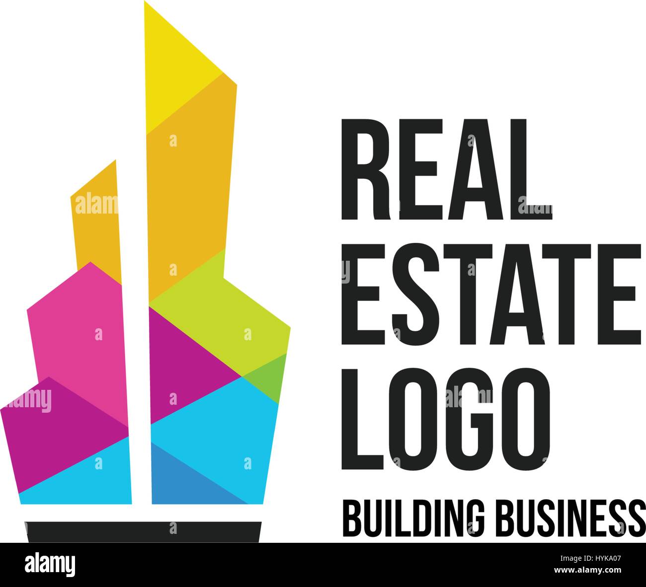 Isolato colorati agenzia immobiliare logo, logotipo casa su bianco, home concetto icona,grattacielo illustrazione vettoriale Illustrazione Vettoriale