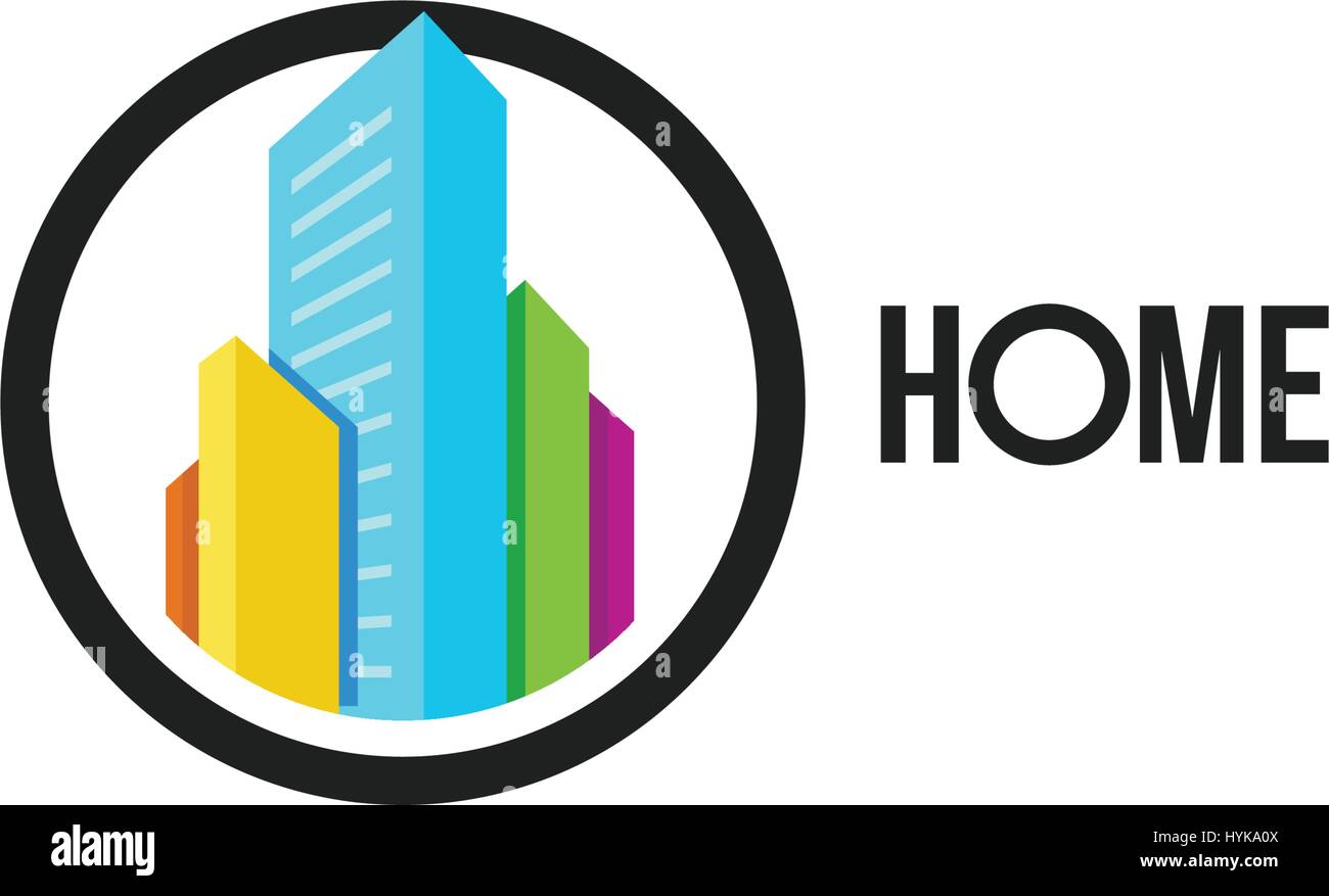 Isolato colorati agenzia immobiliare logo, logotipo casa su bianco, home concetto icona,grattacielo illustrazione vettoriale Illustrazione Vettoriale