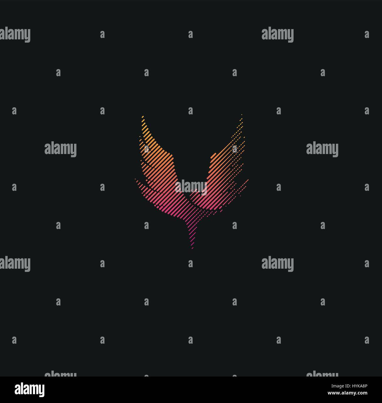 Abstract isolato di colore rosa ali silhouette in linea stile arte logo, volo di uccello logo su sfondo nero illustrazione vettoriale Illustrazione Vettoriale