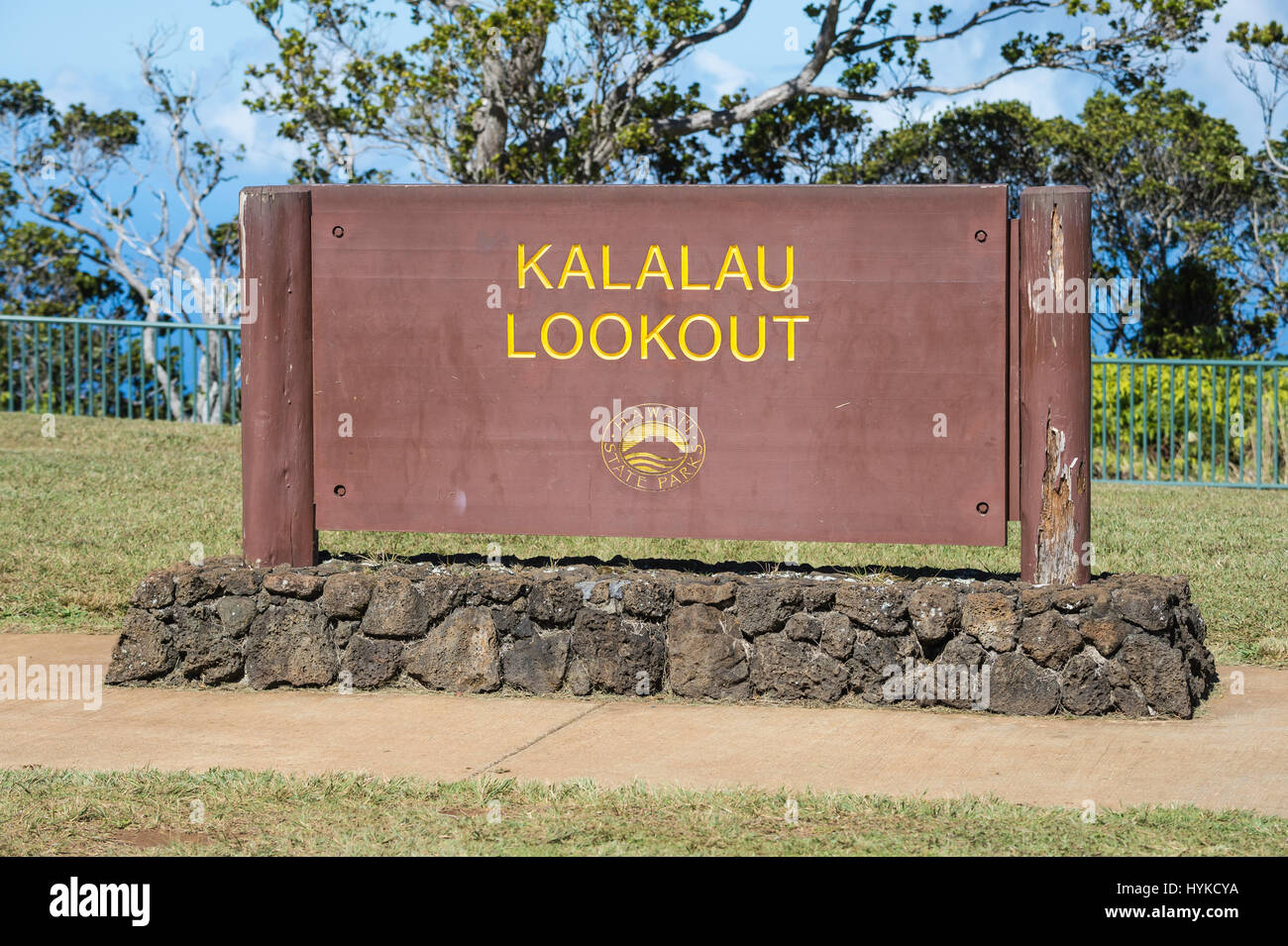 Kalalau Lookout segno, Koke"e del Parco Statale di Kauai, Hawaii, STATI UNITI D'AMERICA Foto Stock