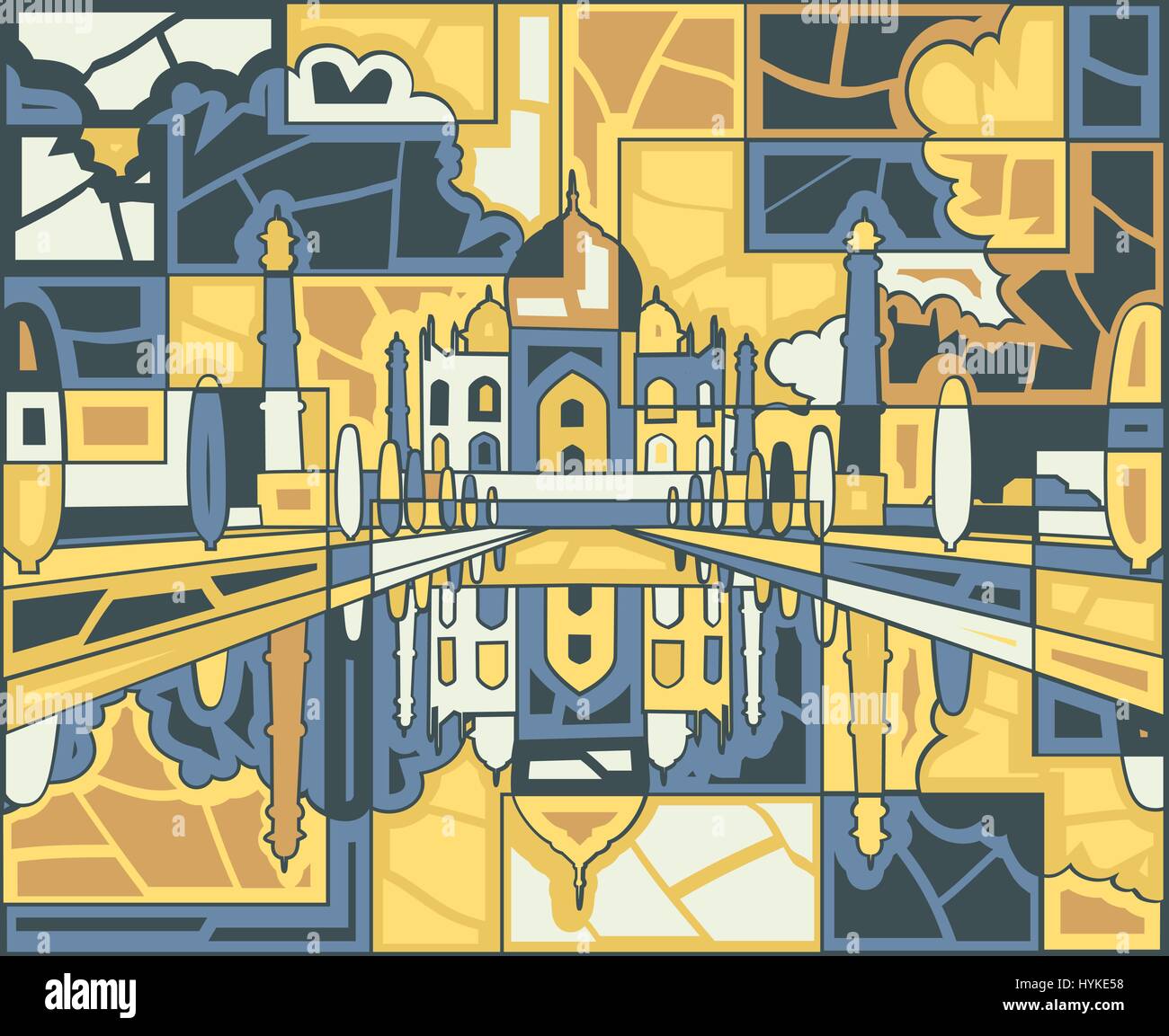 Vettoriale modificabile design mosaico del Taj Mahal mausoleo di Agra, India Illustrazione Vettoriale