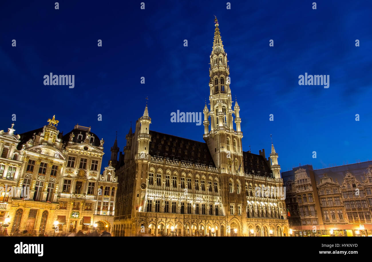 Bruxelles ctiy hall di sera - Belgio Foto Stock