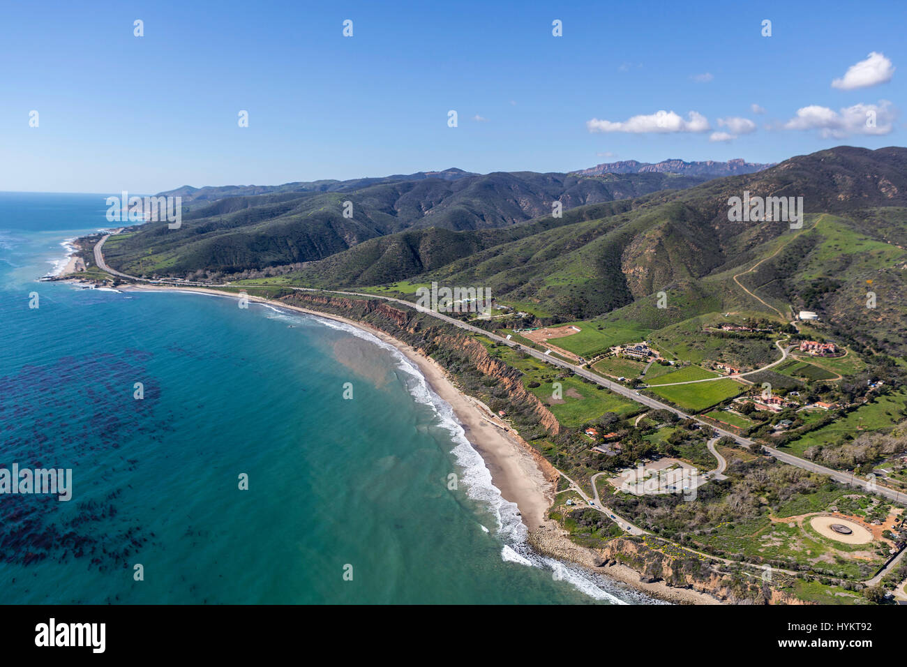 Vista aerea di Nichols Canyon County Beach in Malibu, California. Foto Stock