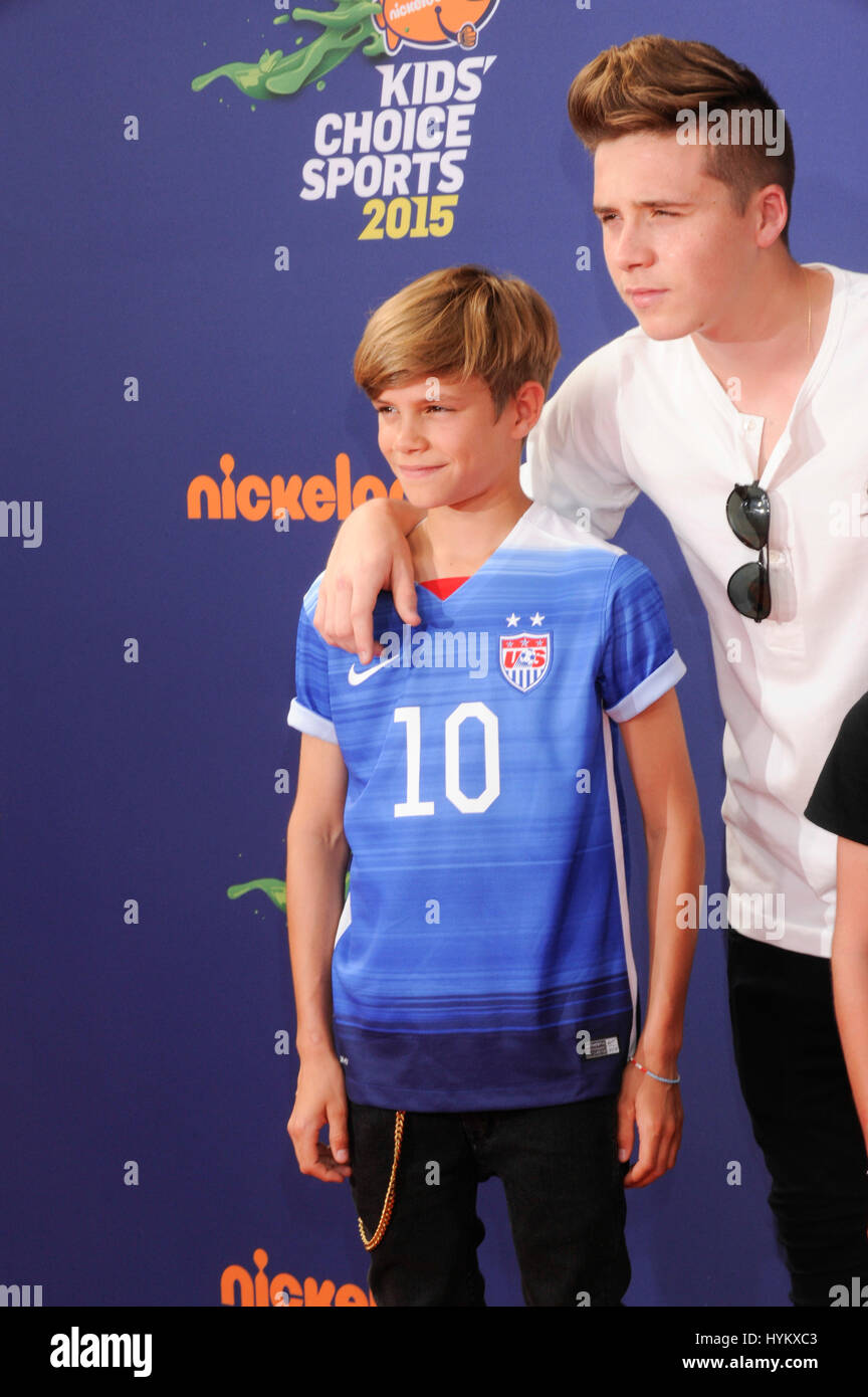 Modelli Brooklyn Joseph Beckham, Cruz David Beckham e James Romeo Beckham frequentare il 2015 Nickelodeon Kids Choice Awards di sport a UCLA nel luglio 16th, 2015 a Los Angeles, California. Foto Stock