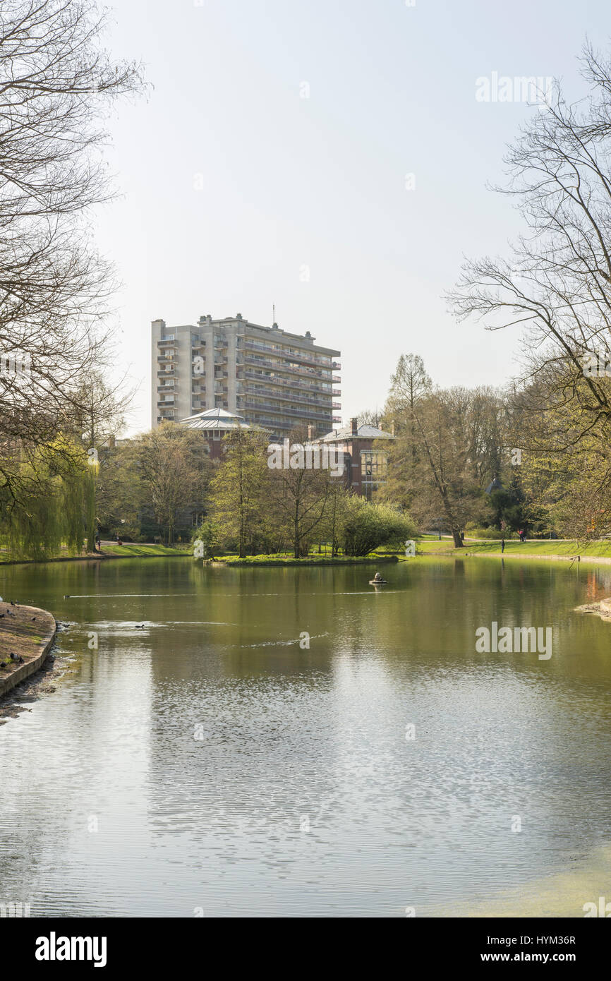 Il lago nel Parco Leopold, Bruxelles Foto Stock