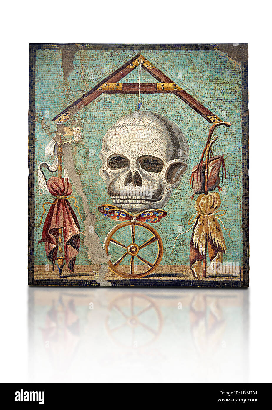 Mosaico romano raffigurante la morte (Memento Mori) inv n. 109982, Napoli Musum archeologico, Italia Foto Stock