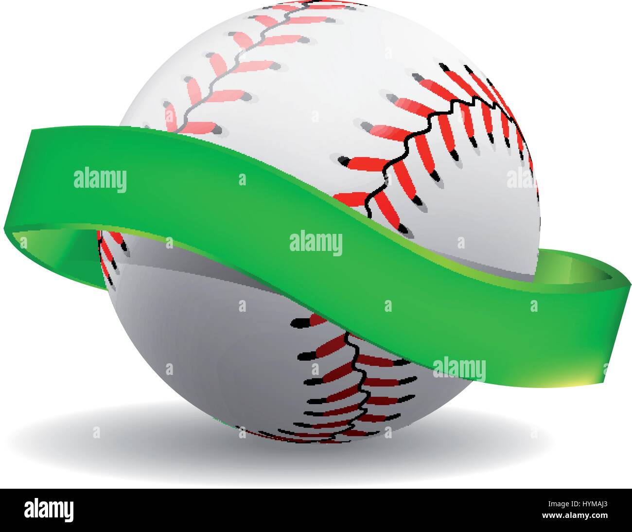 Vettore baseball su sfondo bianco con nastro verde. Illustrazione Vettoriale