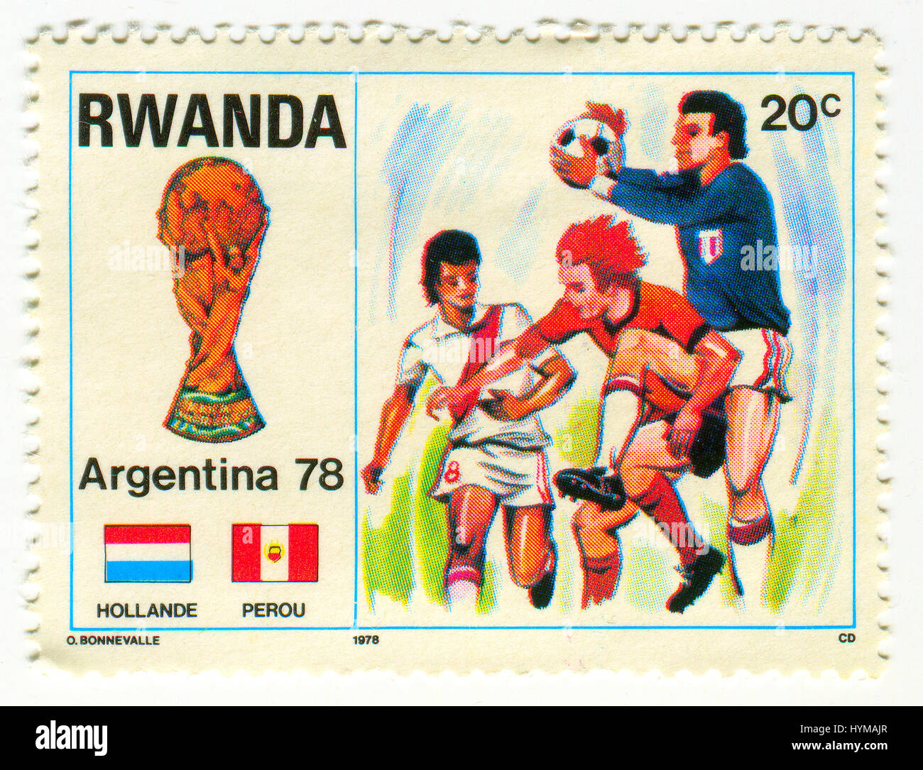 GOMEL, Bielorussia, 4 aprile 2017. Timbro stampato in Ruanda mostra immagine del 1978 FIFA World Cup, xi stadiazione della Coppa del Mondo FIFA, quadriennale in Foto Stock