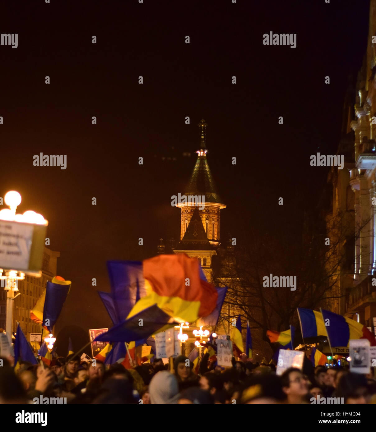Il rumeno manifestanti in Piazza Operei Timisoara Foto Stock