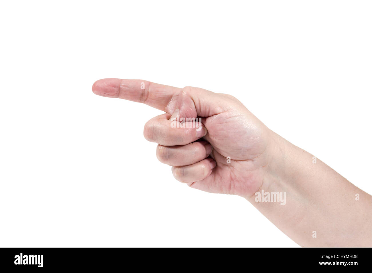 Senior della donna a mano alams isolati su sfondo bianco Foto Stock