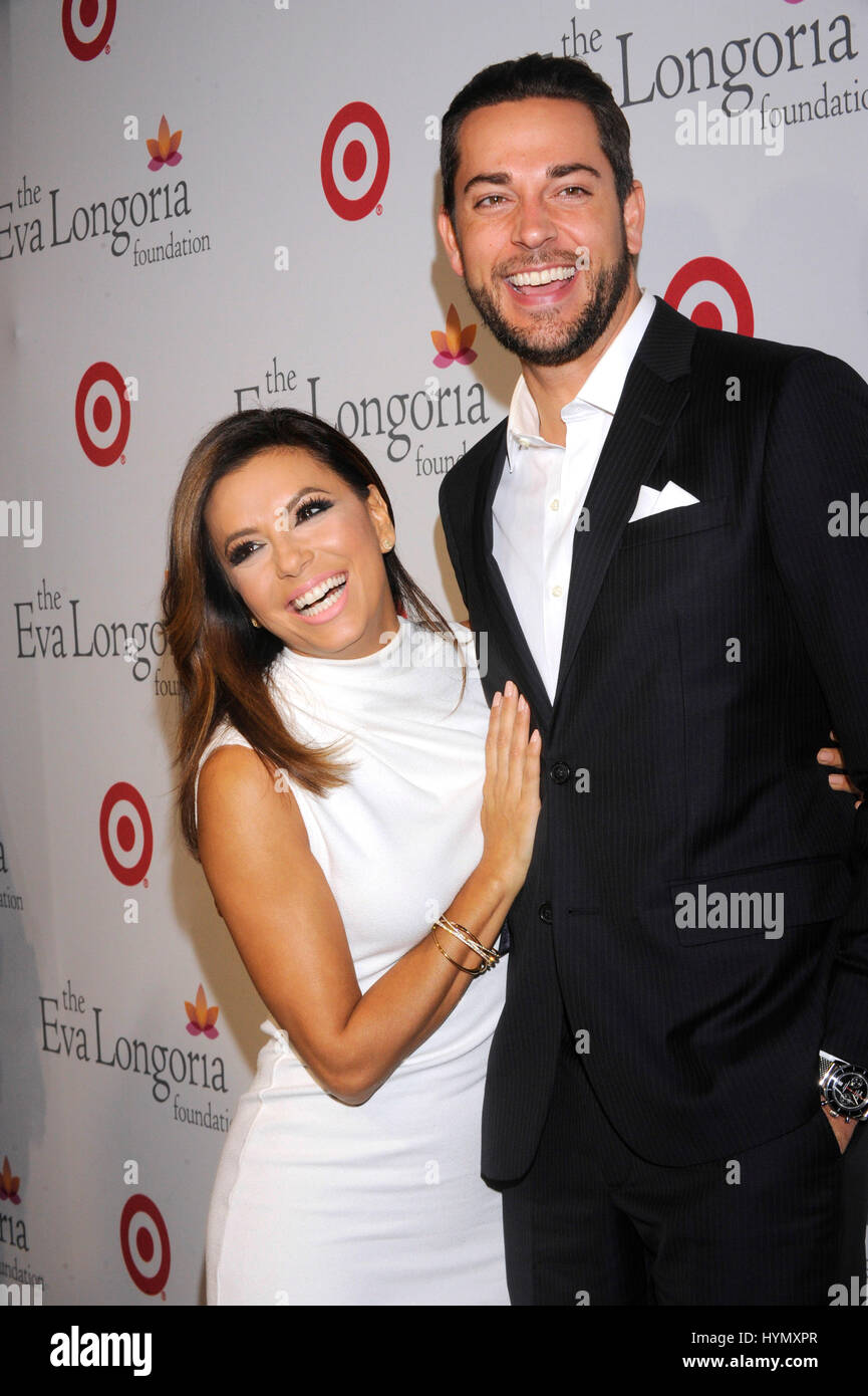 L'attrice Eva Longoria e Zachary Levi arriva a Eva Longoria Foundation evento in beso Restaurant su Novembre 5th, 2015 a Hollywood, in California. Foto Stock