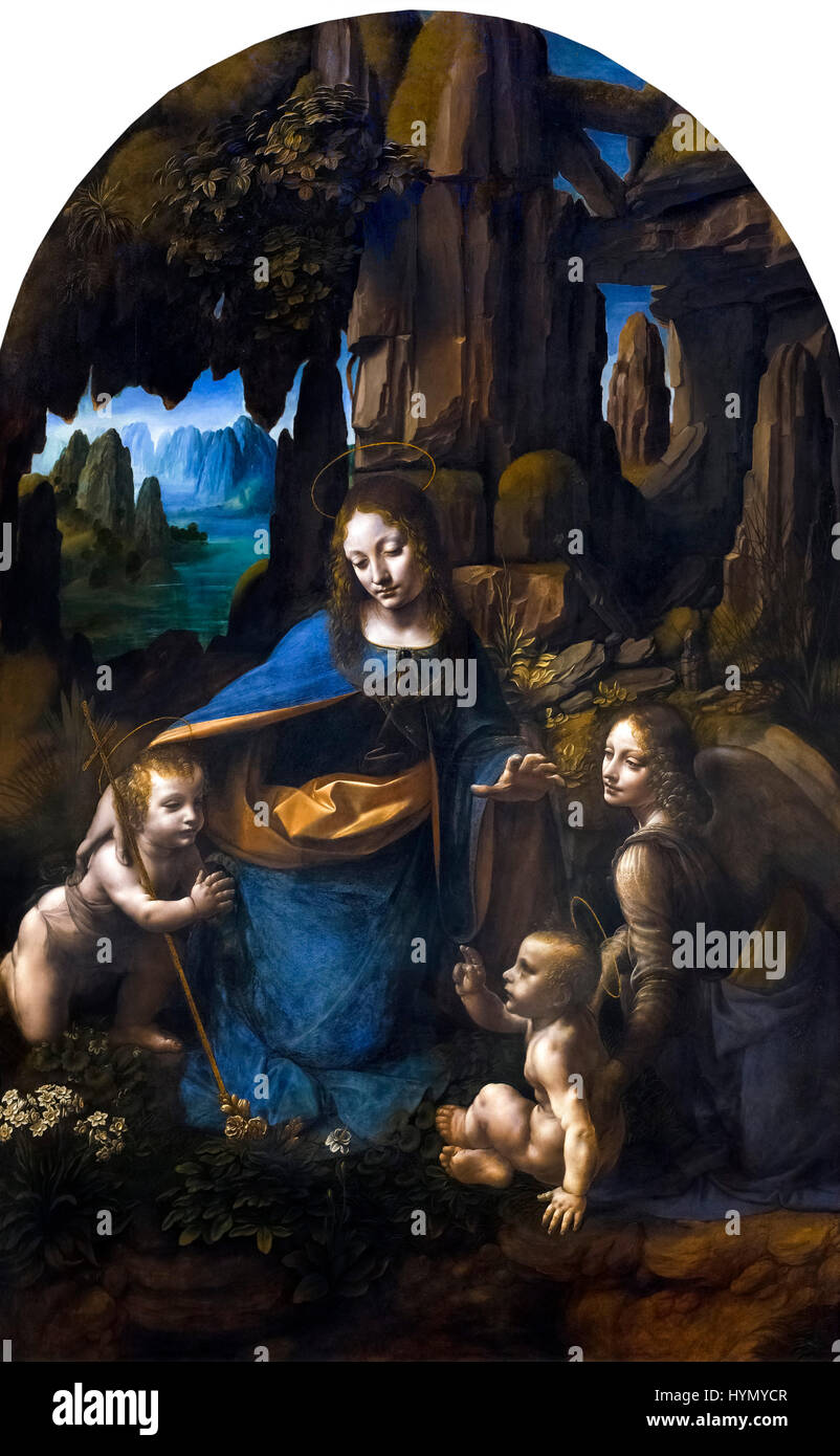 "La Vergine delle Rocce" di Leonardo da Vinci (1452-1519), olio su pannello, c.1491/2-9 e 1506-8 Foto Stock