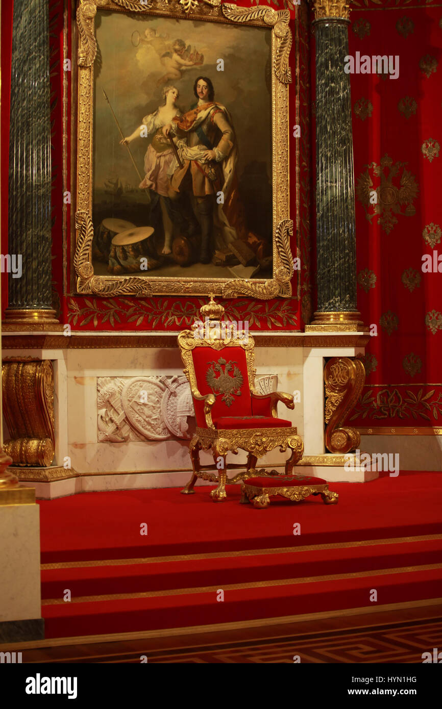 San Pietroburgo, Russia, 25 febbraio 2015 Trono di imperatore Pietro il Grande, Stato Hermitage Foto Stock