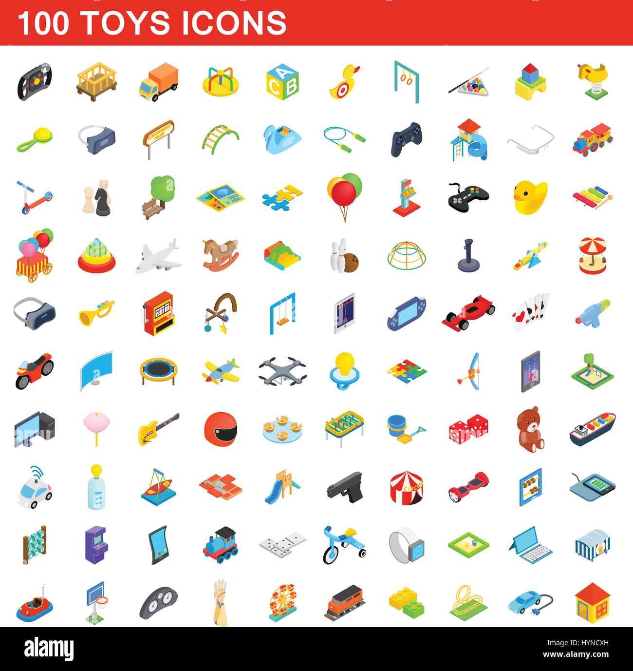 100 toys set di icone isometrica 3d style Illustrazione Vettoriale