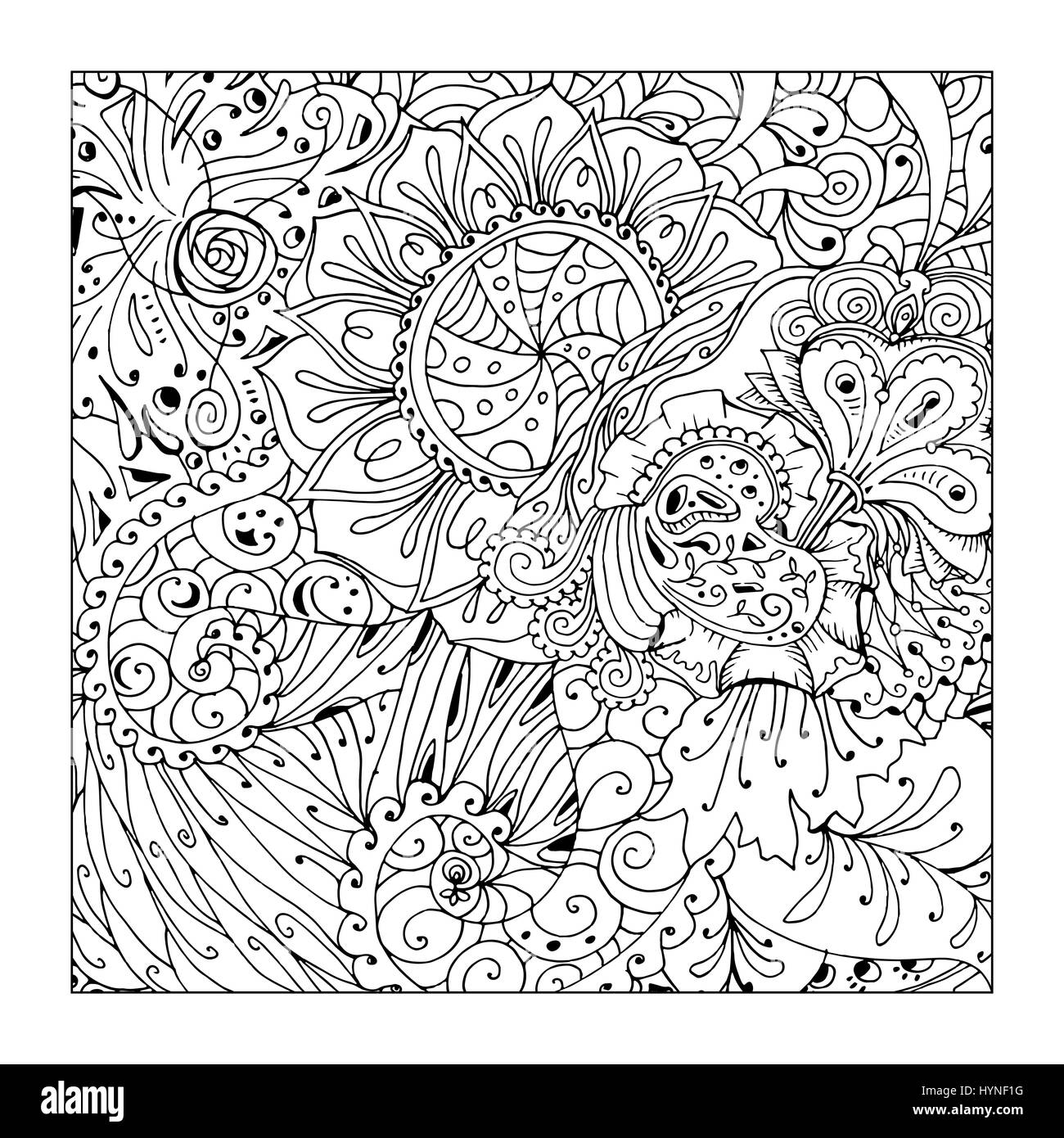 Vettore di nero mono Illustrazione a colori. Adulto libro da colorare il design della pagina, per adulti. Cornice ornamentale e il telaio Illustrazione Vettoriale