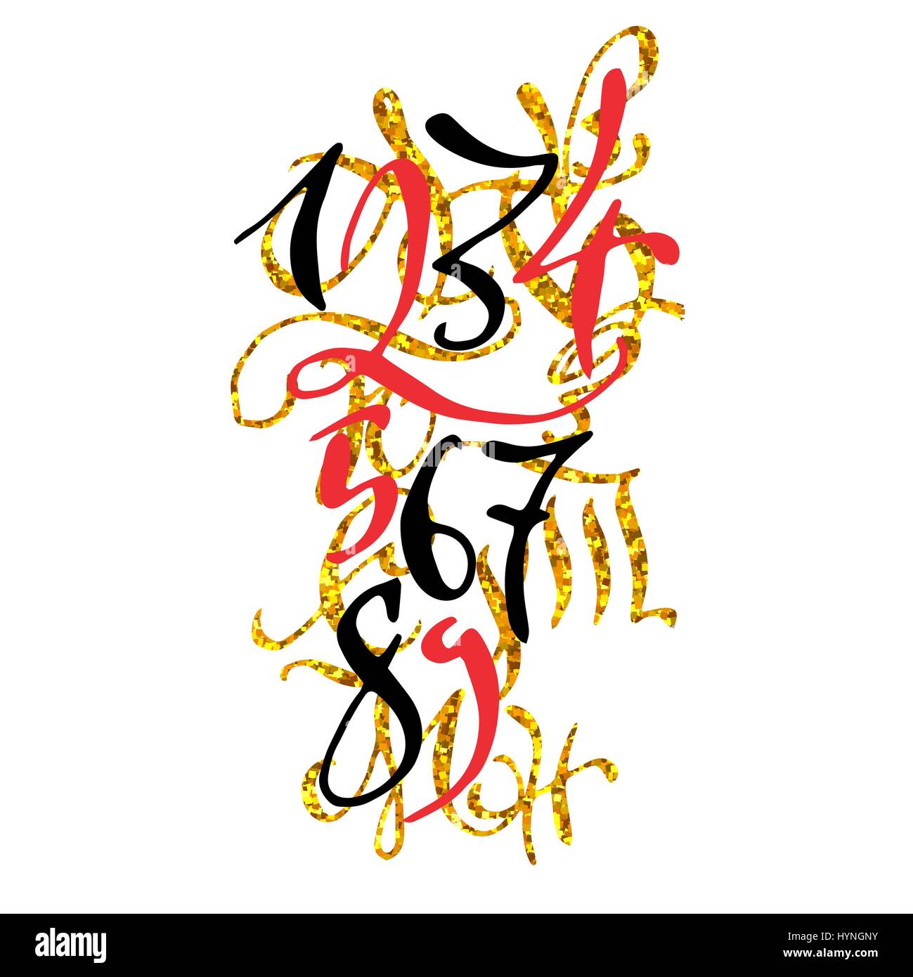 Golden disegnati a mano di alta qualità calligraphy poster con i numeri. Illustrazione Vettoriale