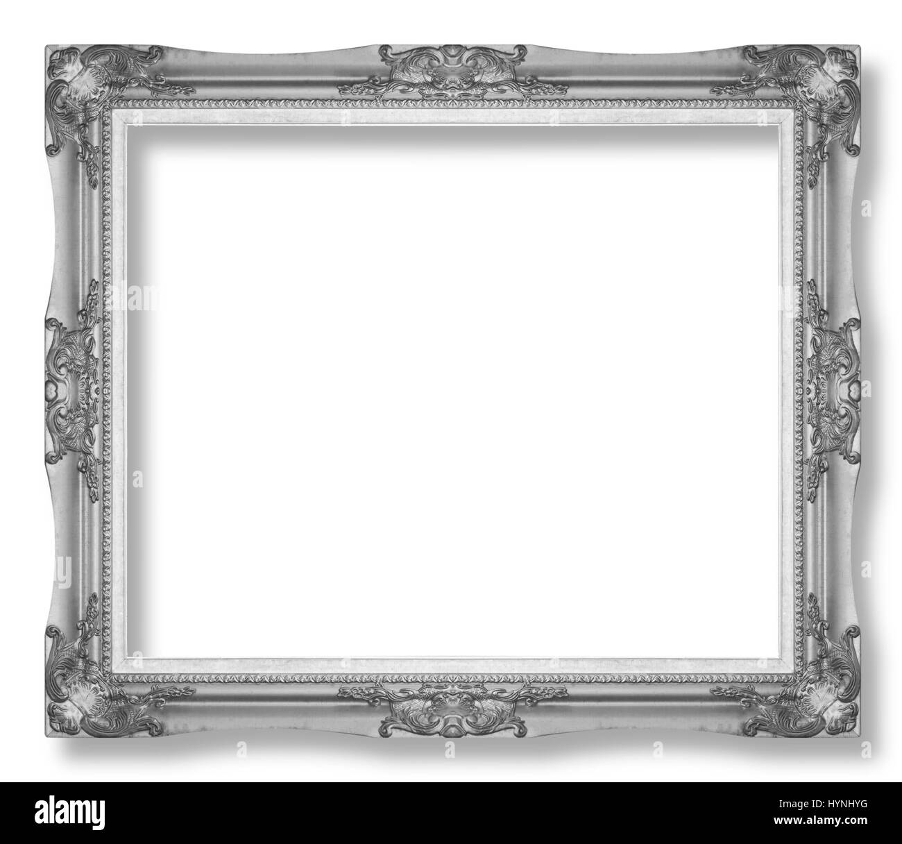 Antico telaio nero isolato decorativi in legno intagliato Stand antico telaio nero isolato su sfondo bianco Foto Stock