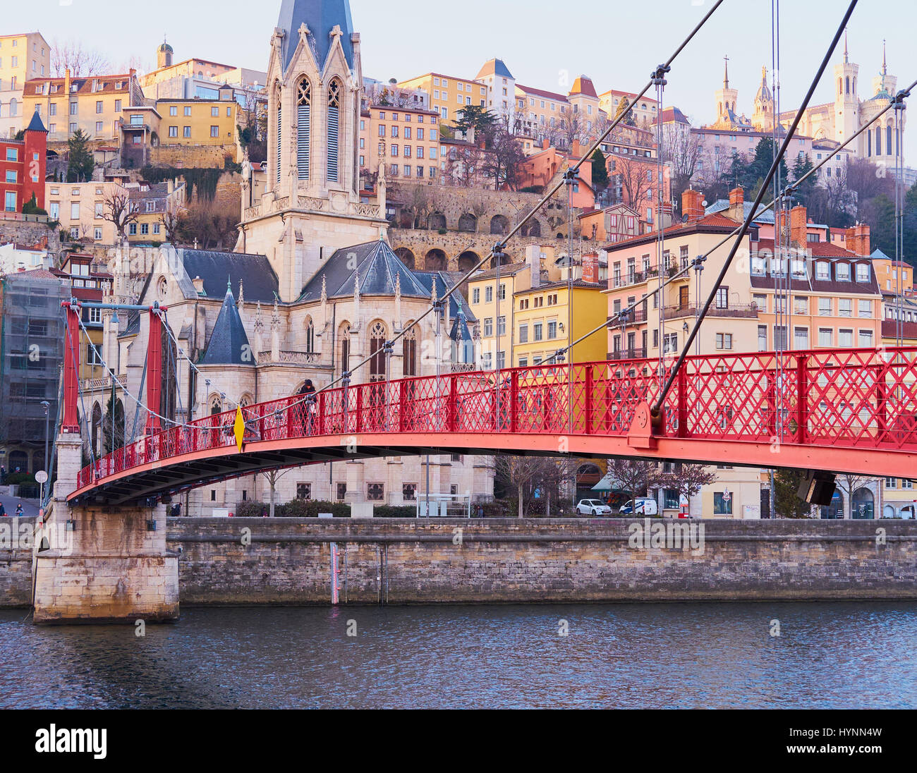 Fiume Saone e passerelle Paul Couturier (1853), Lione, Auvergne-Rhone-Alpes, in Francia, in Europa Foto Stock