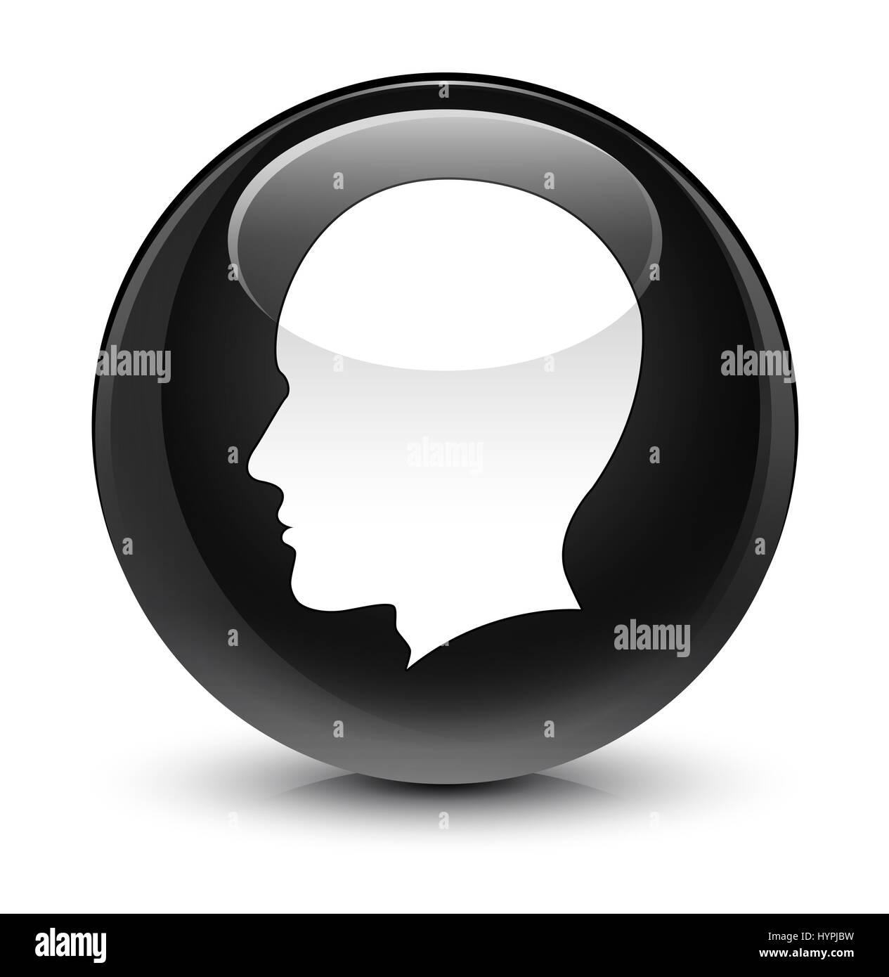 Maschio di testa face icona isolate su nero vetroso pulsante rotondo illustrazione astratta Foto Stock