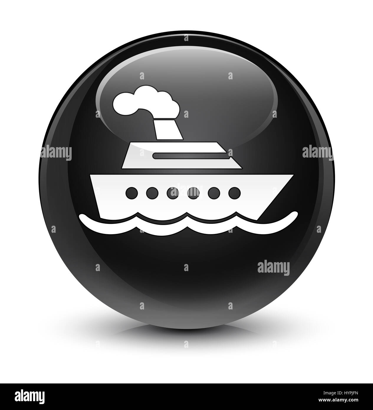 La nave di crociera icona isolate su nero vetroso pulsante rotondo illustrazione astratta Foto Stock
