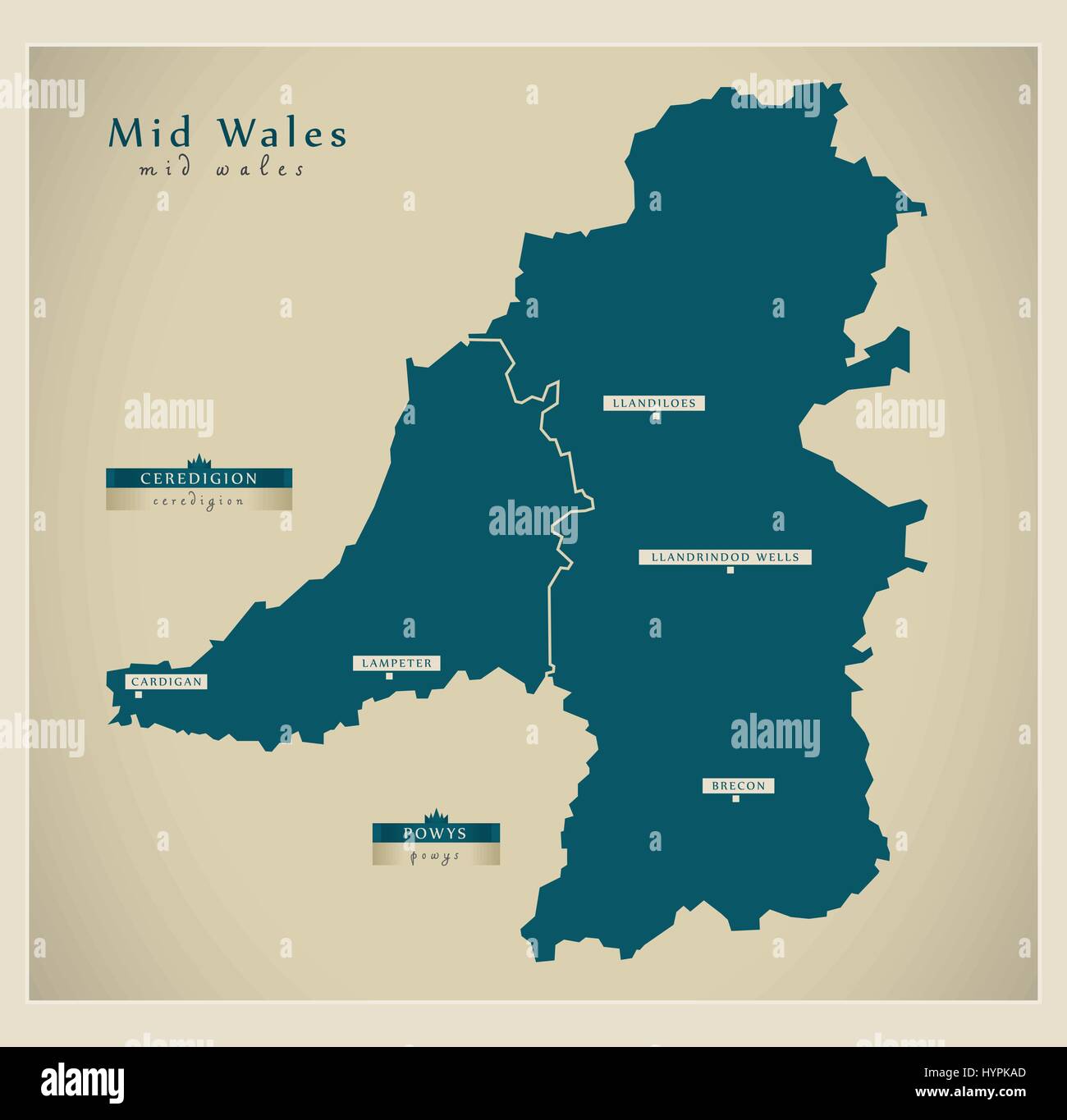 Mappa moderno - il Galles Centrale REGNO UNITO Illustrazione Vettoriale