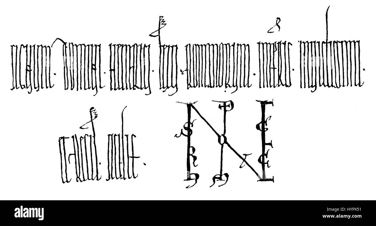 Facsimile, segno di Enrico VI, Heinrich VI, 1165-1197, Imperatore del Sacro Romano Impero Foto Stock
