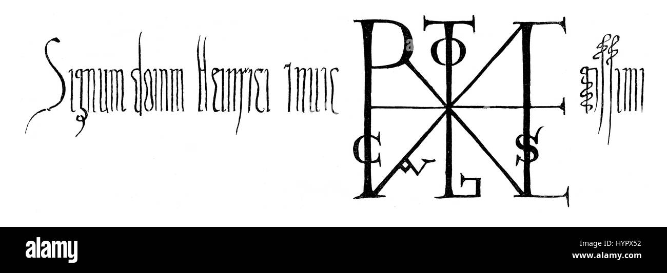 Facsimile, segno di Enrico II, Heinrich II., Saint Henry, 973-1024, Imperatore del Sacro Romano Impero Foto Stock