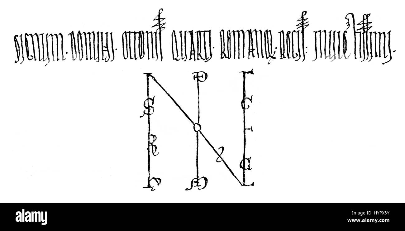 Facsimile, segno di Ottone IV, 1175-1218, Imperatore del Sacro Romano Impero Foto Stock