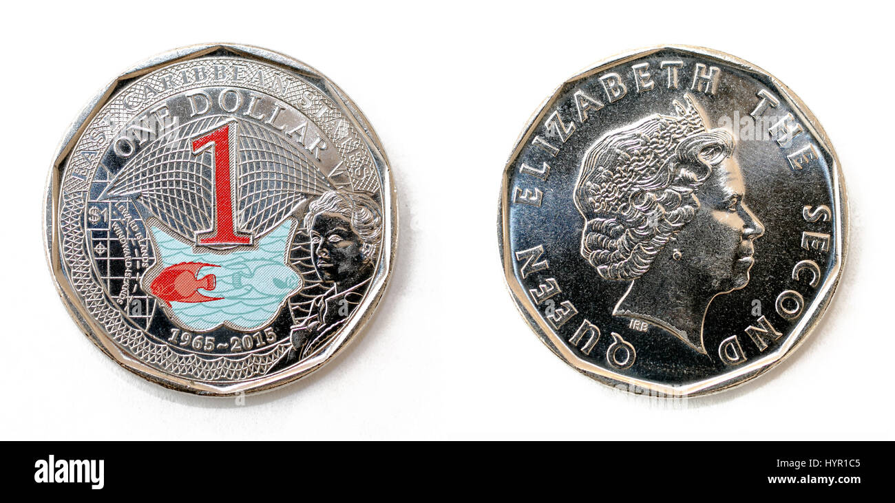 Multicolor un dollaro dei caraibi orientali moneta. Foto Stock