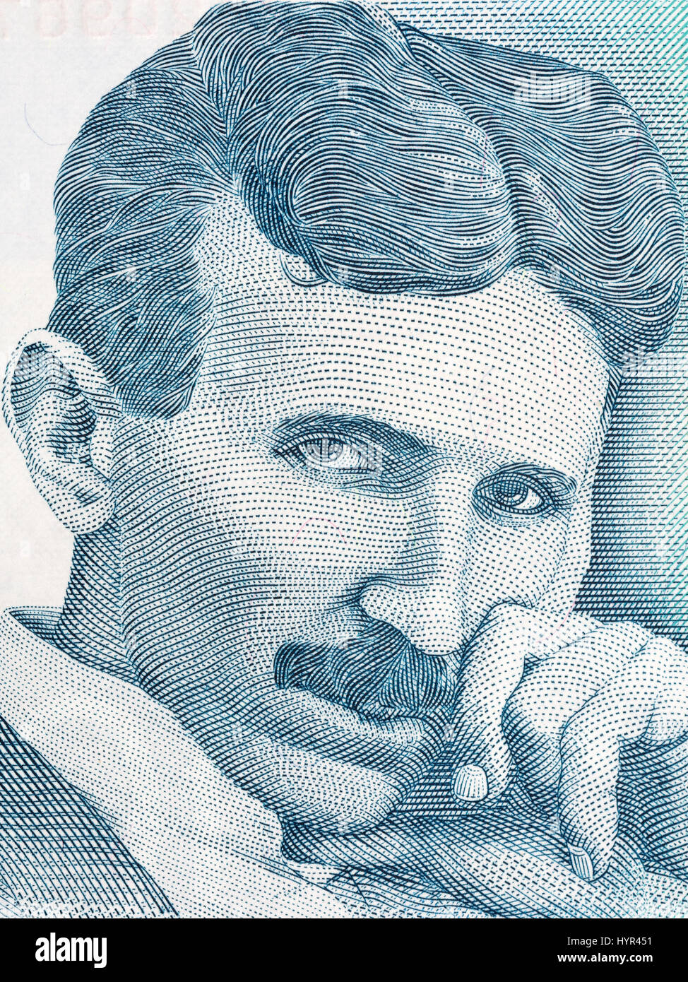 Nikola Tesla ritratto dal denaro serbo Foto Stock