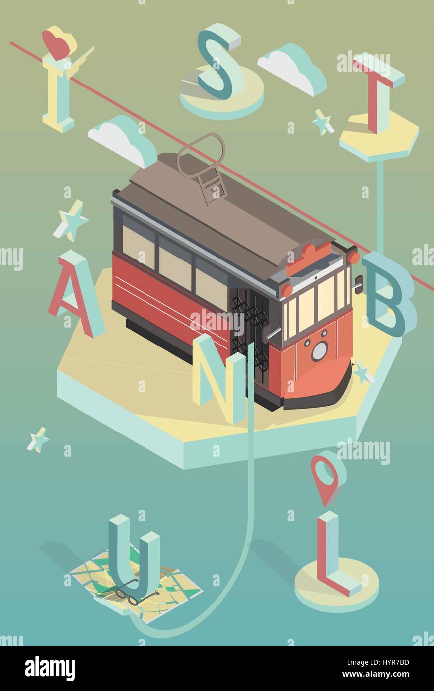 3D isometrica illustrazione vettoriale poster di Istanbul Illustrazione Vettoriale