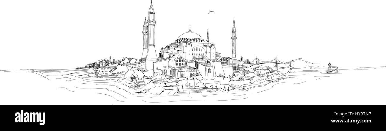 Vector disegno istanbul silhouette Illustrazione Vettoriale