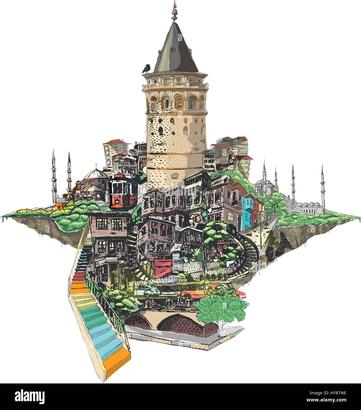 Per il disegno vettoriale Galata Istanbul vista torre Illustrazione Vettoriale