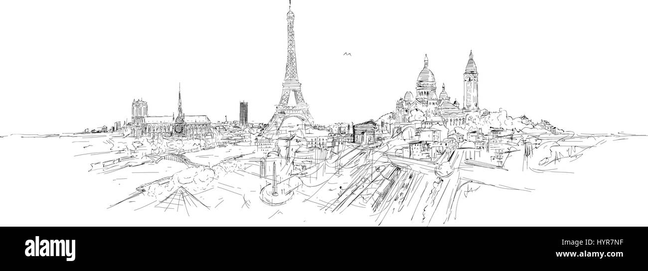 Vettore di disegno immaginario vista di Parigi Illustrazione Vettoriale