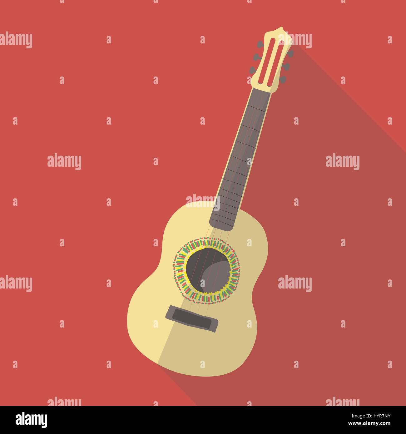 Illustrazione Vettoriale lunga ombra icona piana del flamenco chitarra classica Illustrazione Vettoriale
