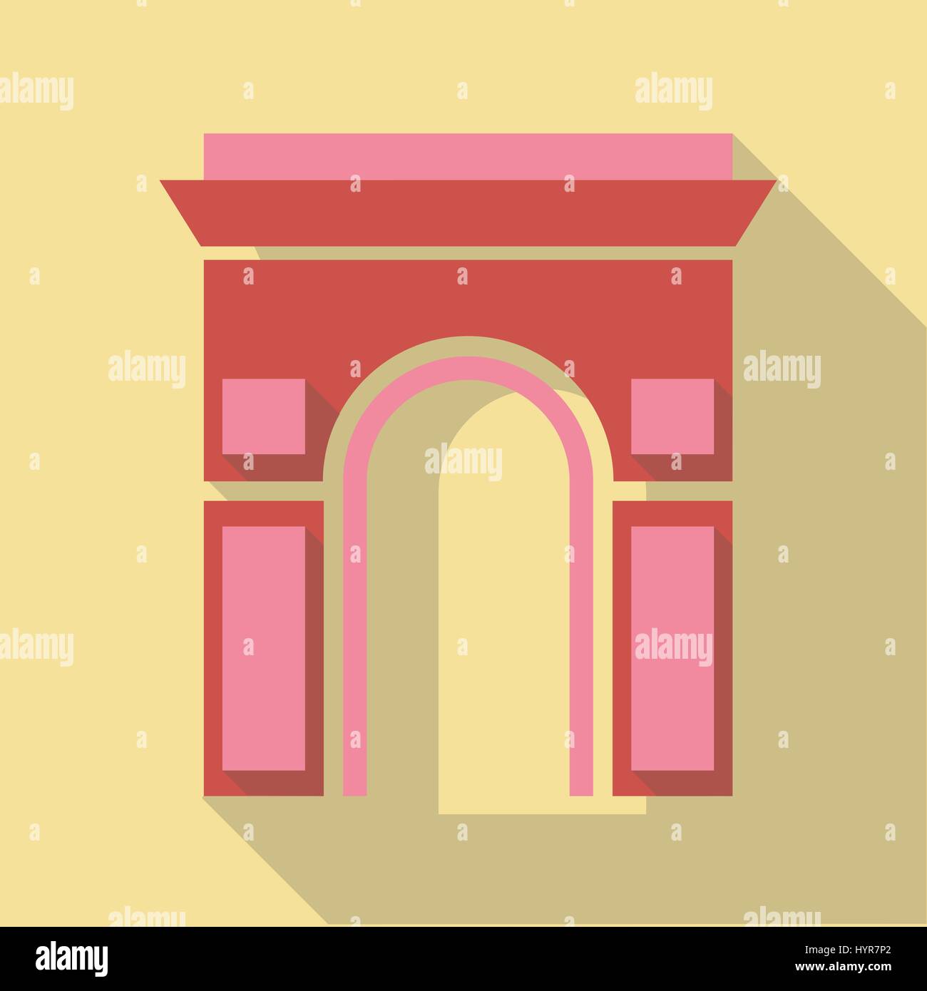 Illustrazione Vettoriale lunga ombra icona piana di Arc de Triomphe Illustrazione Vettoriale