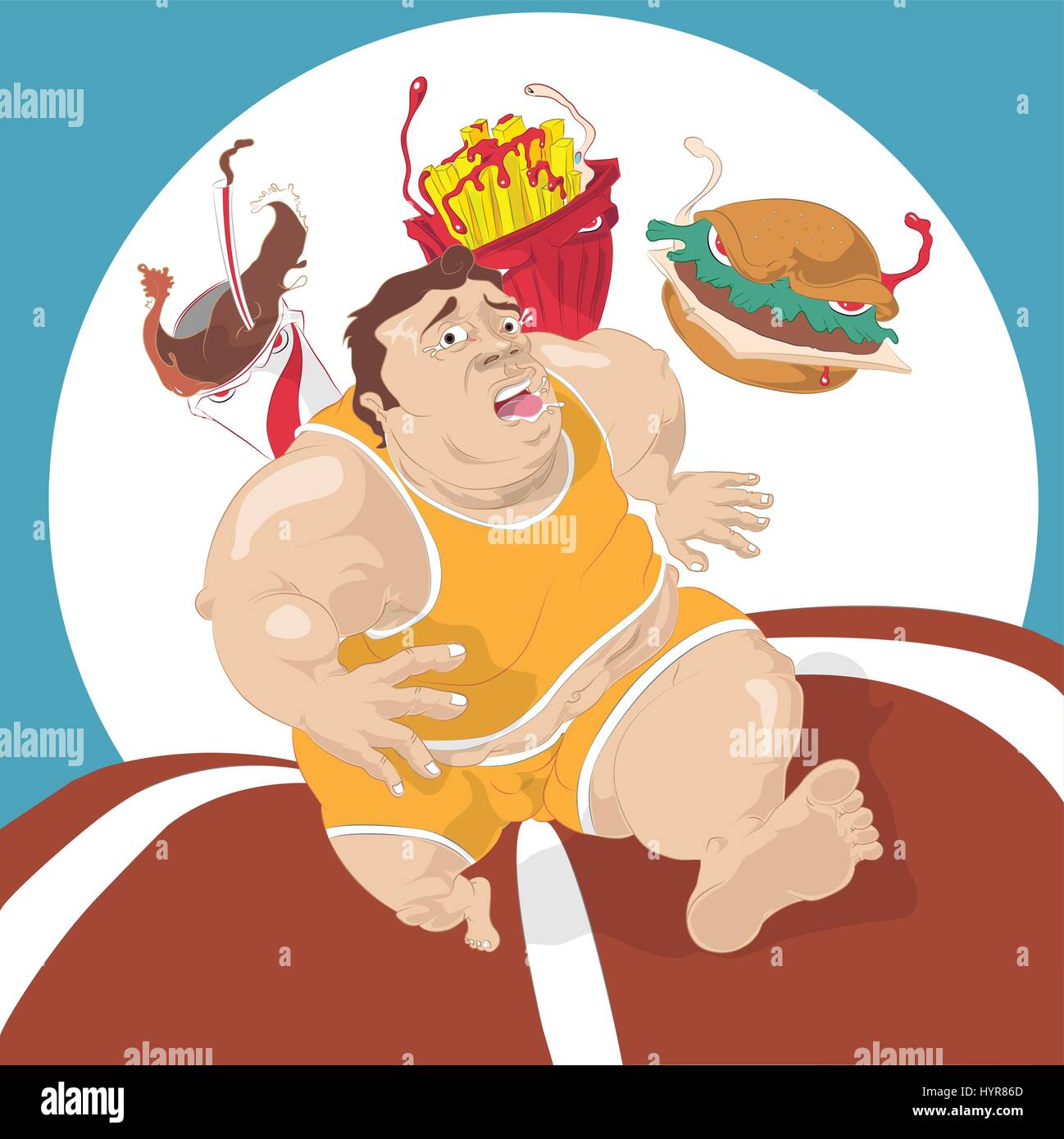 Fat Man scappando dal fast food Illustrazione Vettoriale