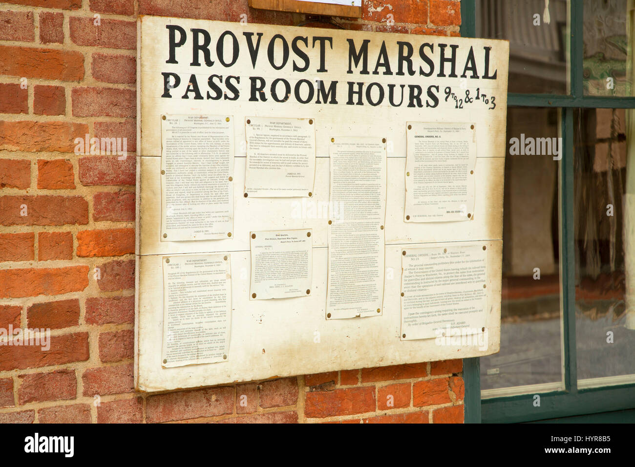 Provost Marshall cartello, harpers Ferry National Historical Park, West Virginia Foto Stock