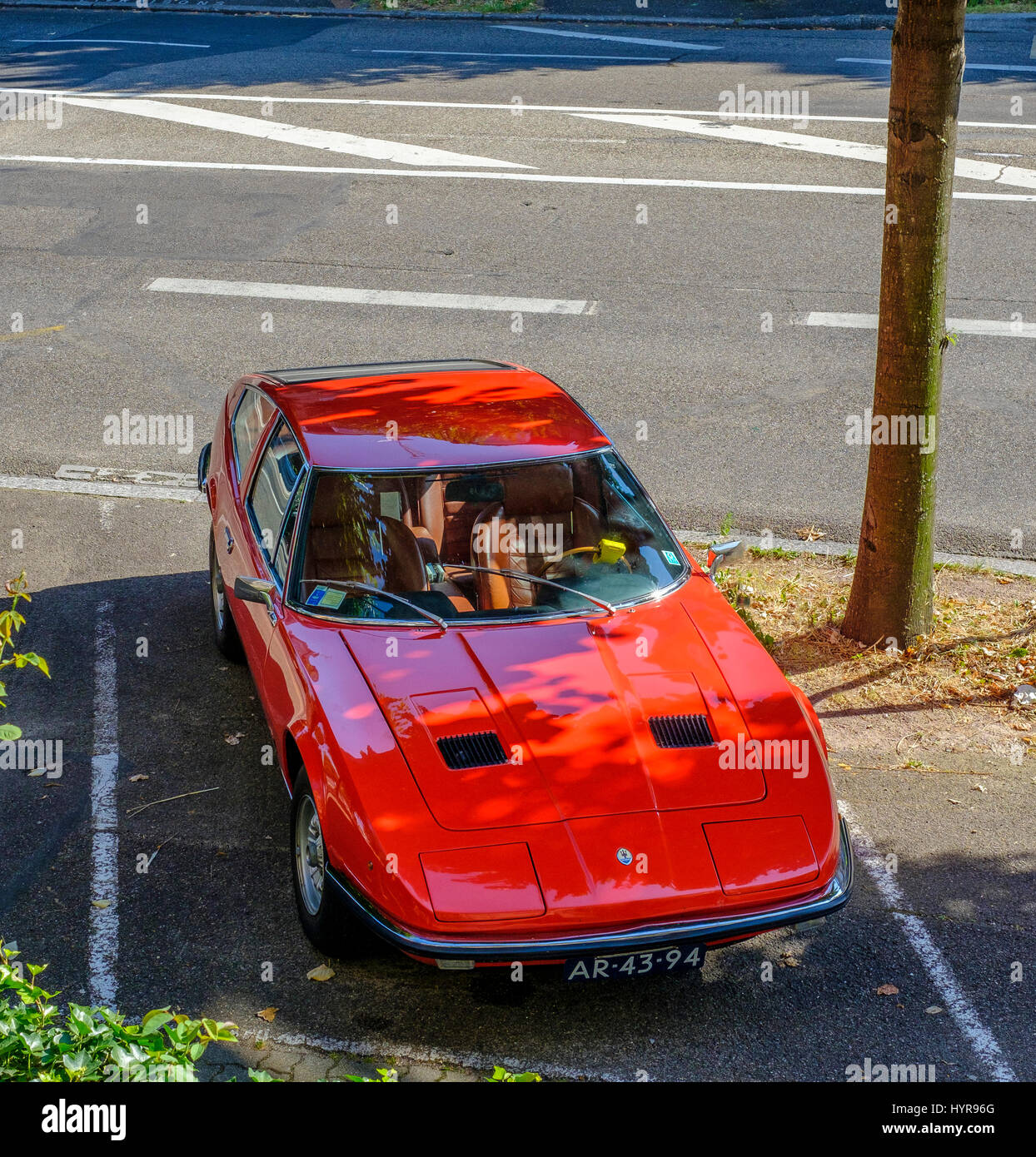 Red Maserati Indy auto sportiva, tipo AM 116, 2 porte, 4 posti, Grand Tourer coupé, designer Giovanni Michelotti 1969 Foto Stock