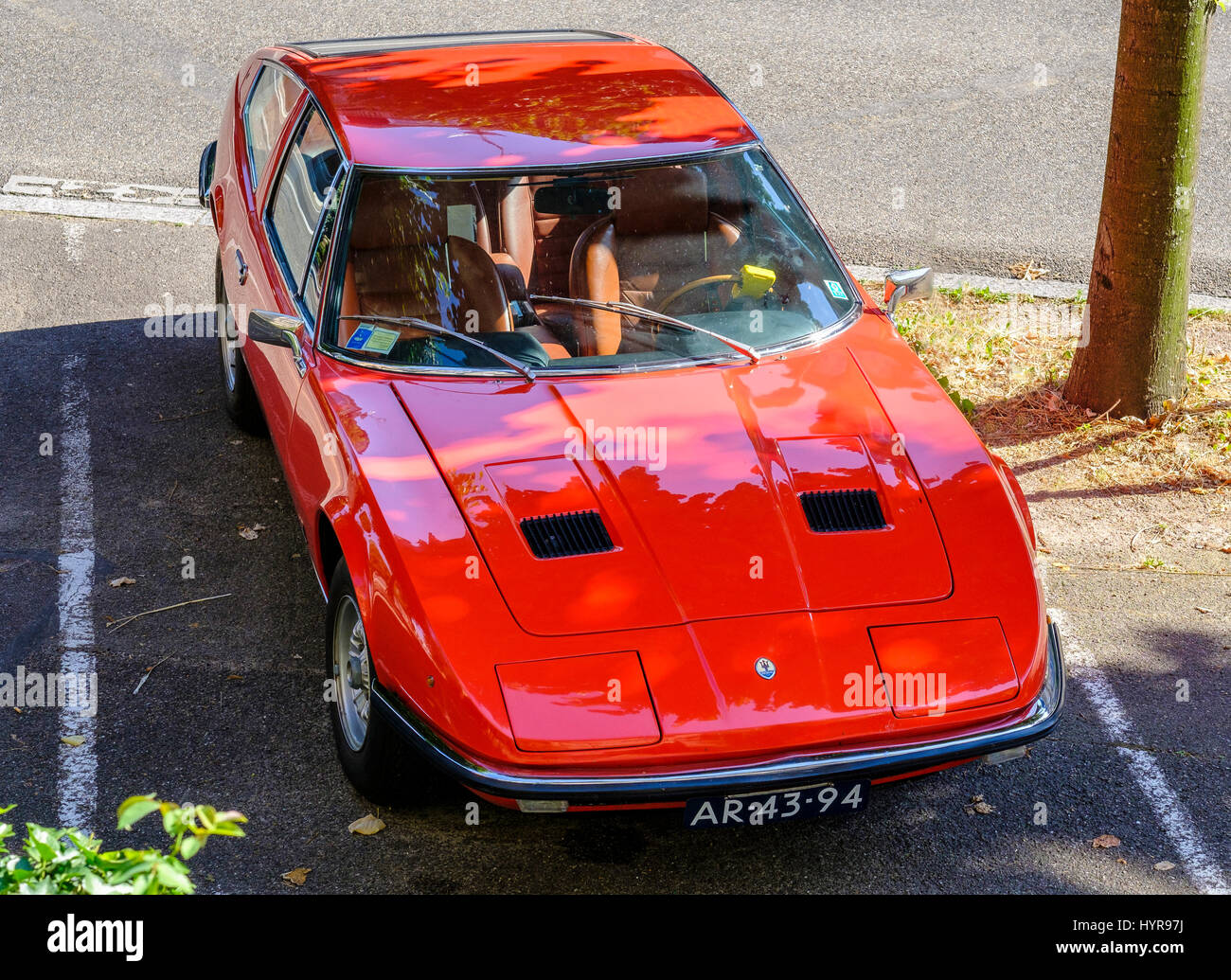 Red Maserati Indy auto sportiva, tipo AM 116, 2 porte, 4 posti, Grand Tourer coupé, designer Giovanni Michelotti 1969 Foto Stock
